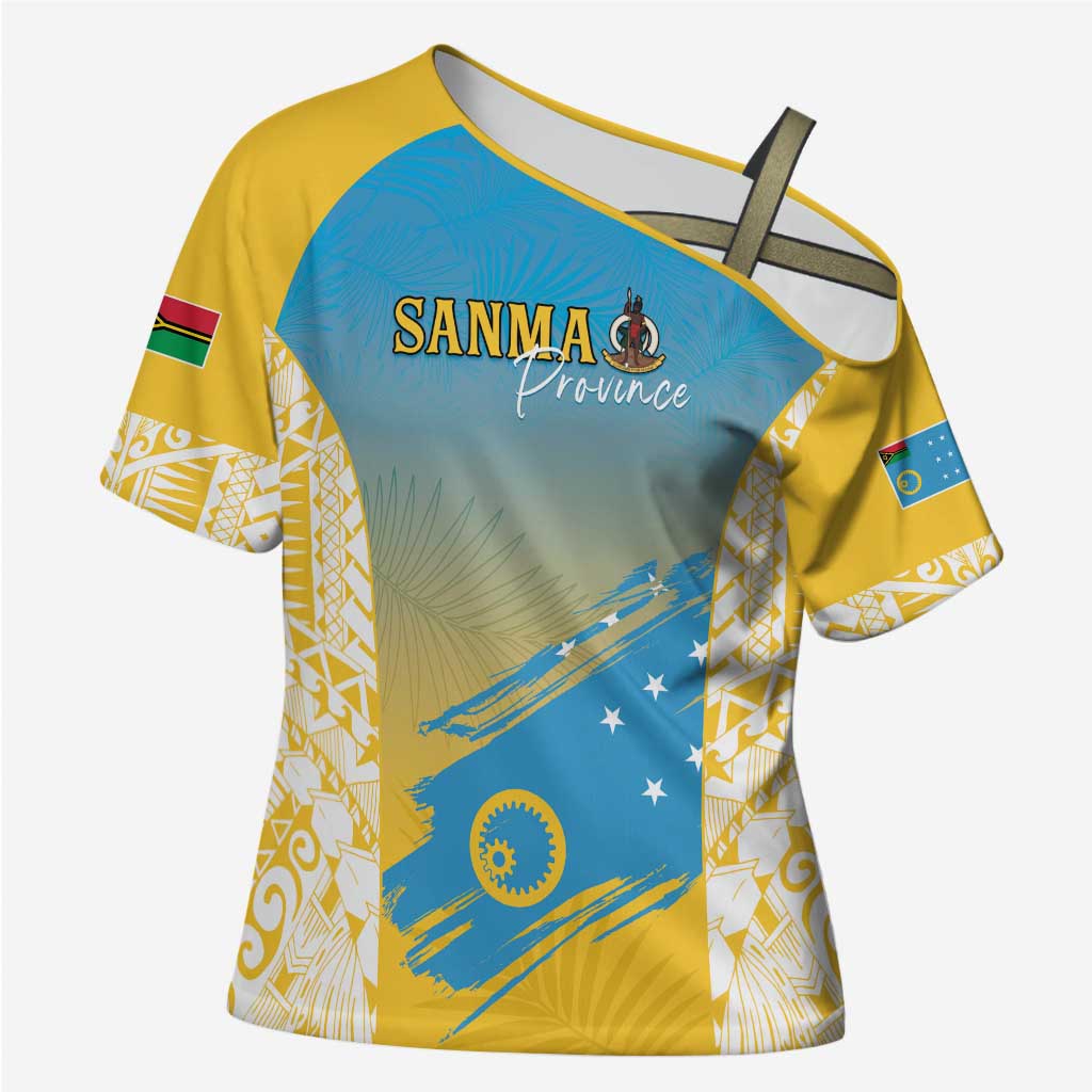 Personalised Vanuatu Sanma Day Cross Shoulder Shirt Special Style LT05 Female Yellow - Polynesian Pride