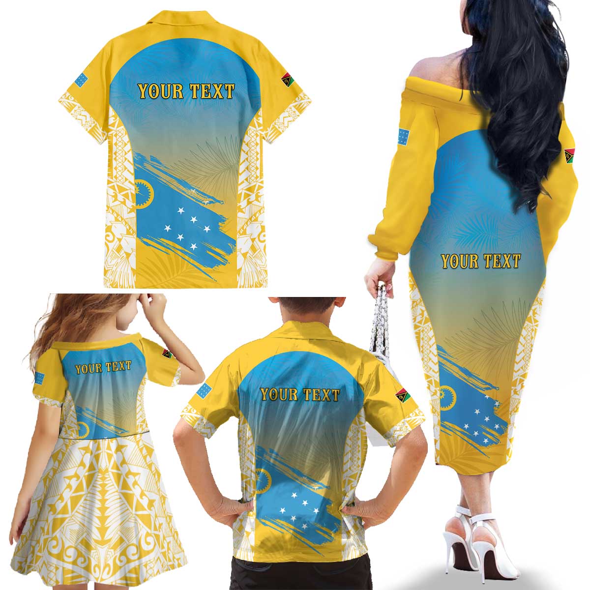 Personalised Vanuatu Sanma Day Family Matching Off The Shoulder Long Sleeve Dress and Hawaiian Shirt Special Style - Polynesian Pride