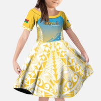 Personalised Vanuatu Sanma Day Family Matching Puletasi and Hawaiian Shirt Special Style LT05 Daughter's Dress Yellow - Polynesian Pride