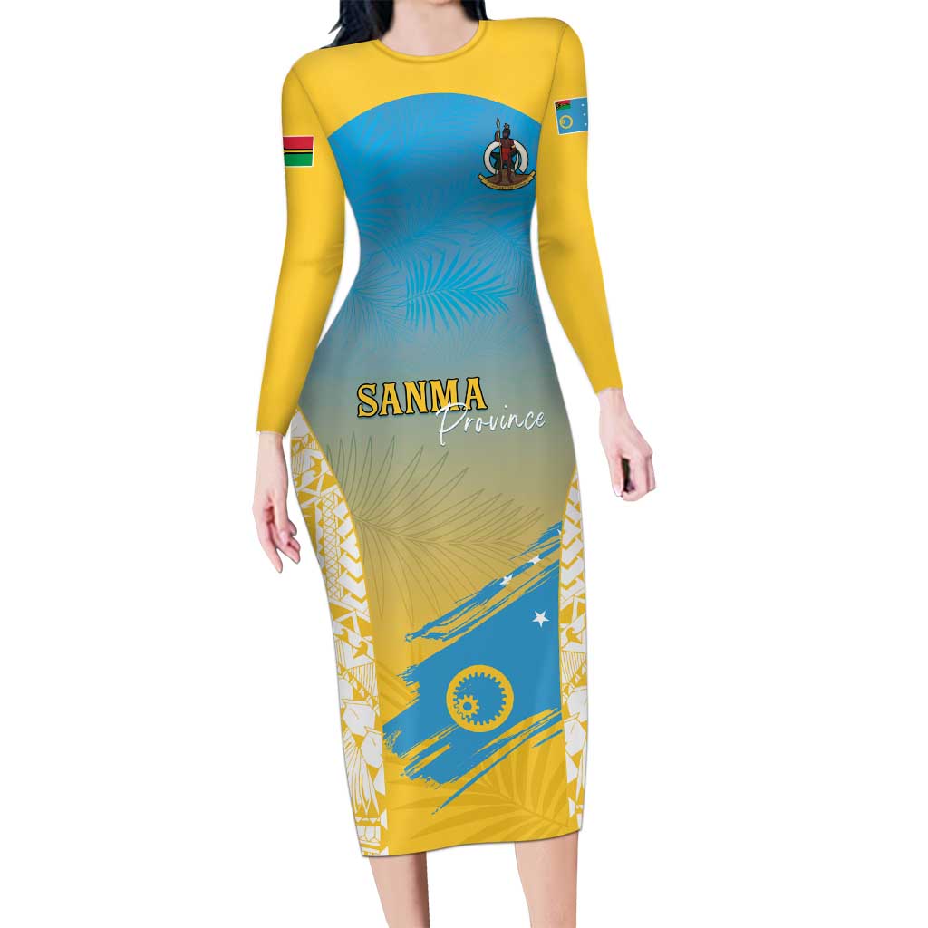 Personalised Vanuatu Sanma Day Long Sleeve Bodycon Dress Special Style - Polynesian Pride
