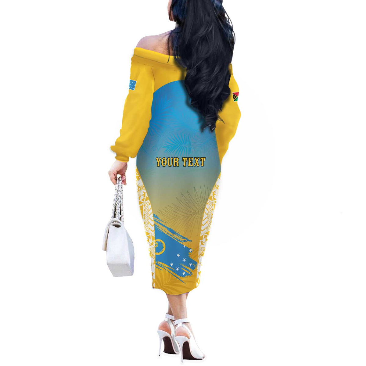 Personalised Vanuatu Sanma Day Off The Shoulder Long Sleeve Dress Special Style - Polynesian Pride