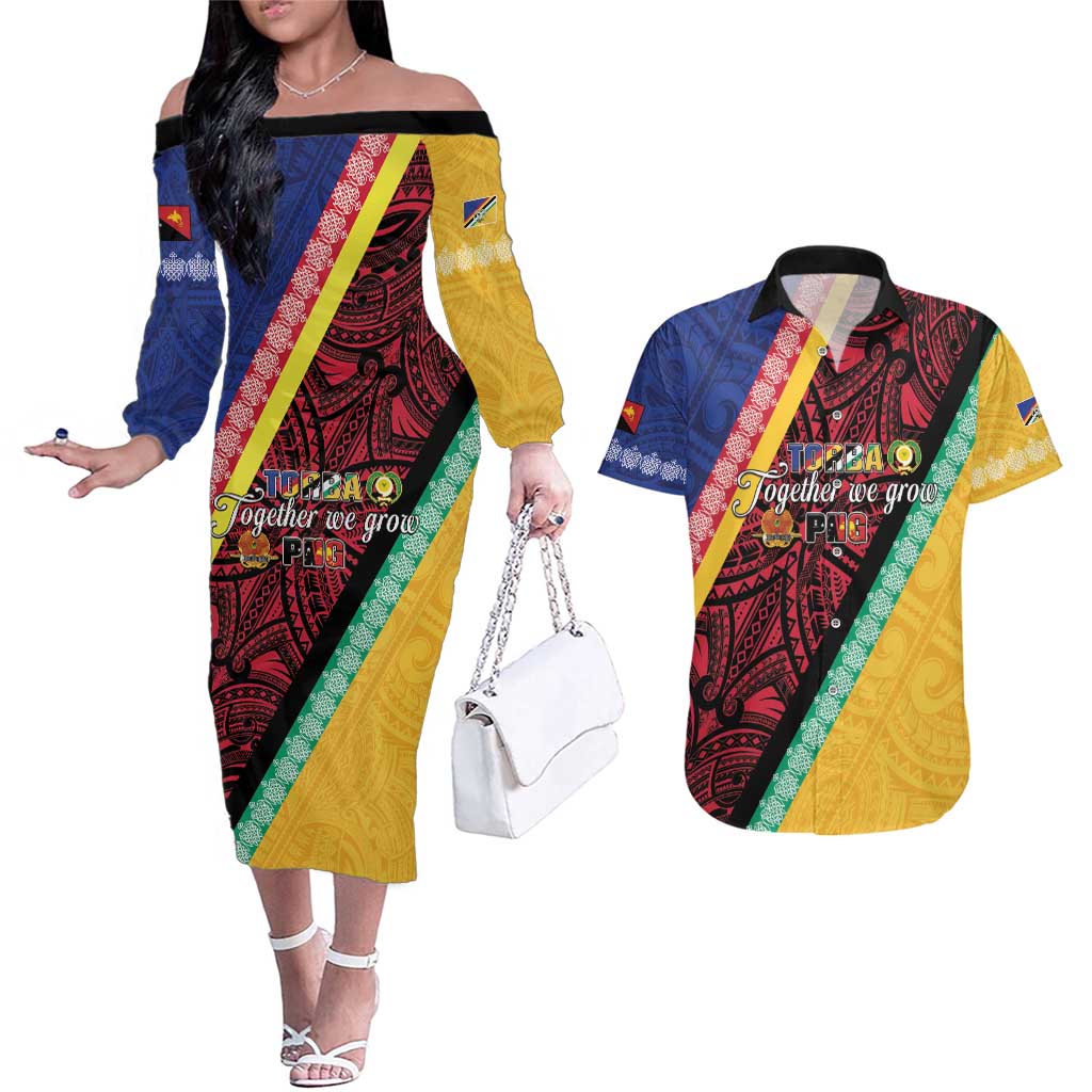 Love Torba PNG Day Couples Matching Off The Shoulder Long Sleeve Dress and Hawaiian Shirt Together We Grow - Polynesian Pride