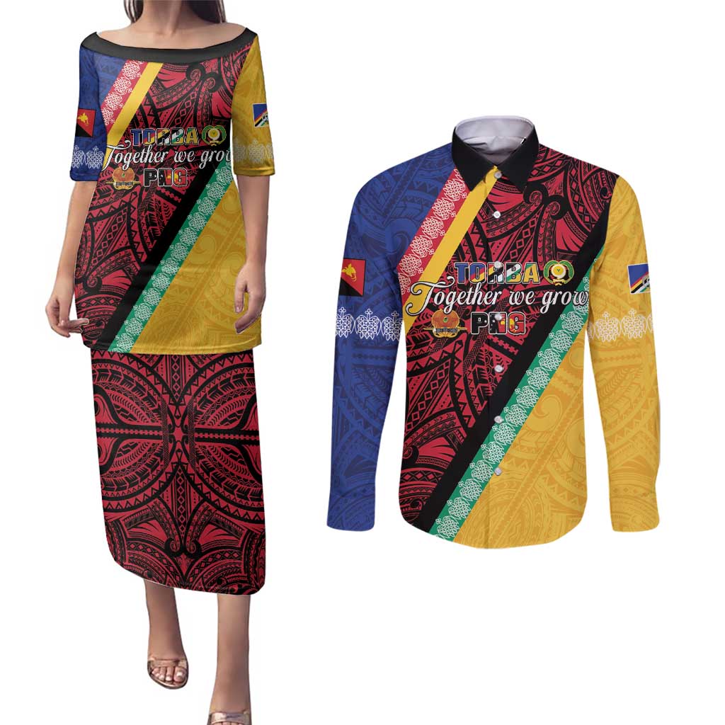 Love Torba PNG Day Couples Matching Puletasi and Long Sleeve Button Shirt Together We Grow - Polynesian Pride
