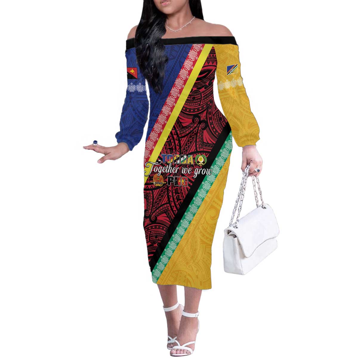Love Torba PNG Day Family Matching Off The Shoulder Long Sleeve Dress and Hawaiian Shirt Together We Grow - Polynesian Pride