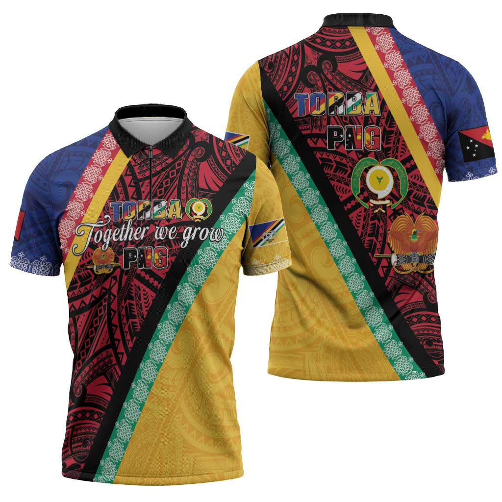 Love Torba PNG Day Zipper Polo Shirt Together We Grow - Polynesian Pride