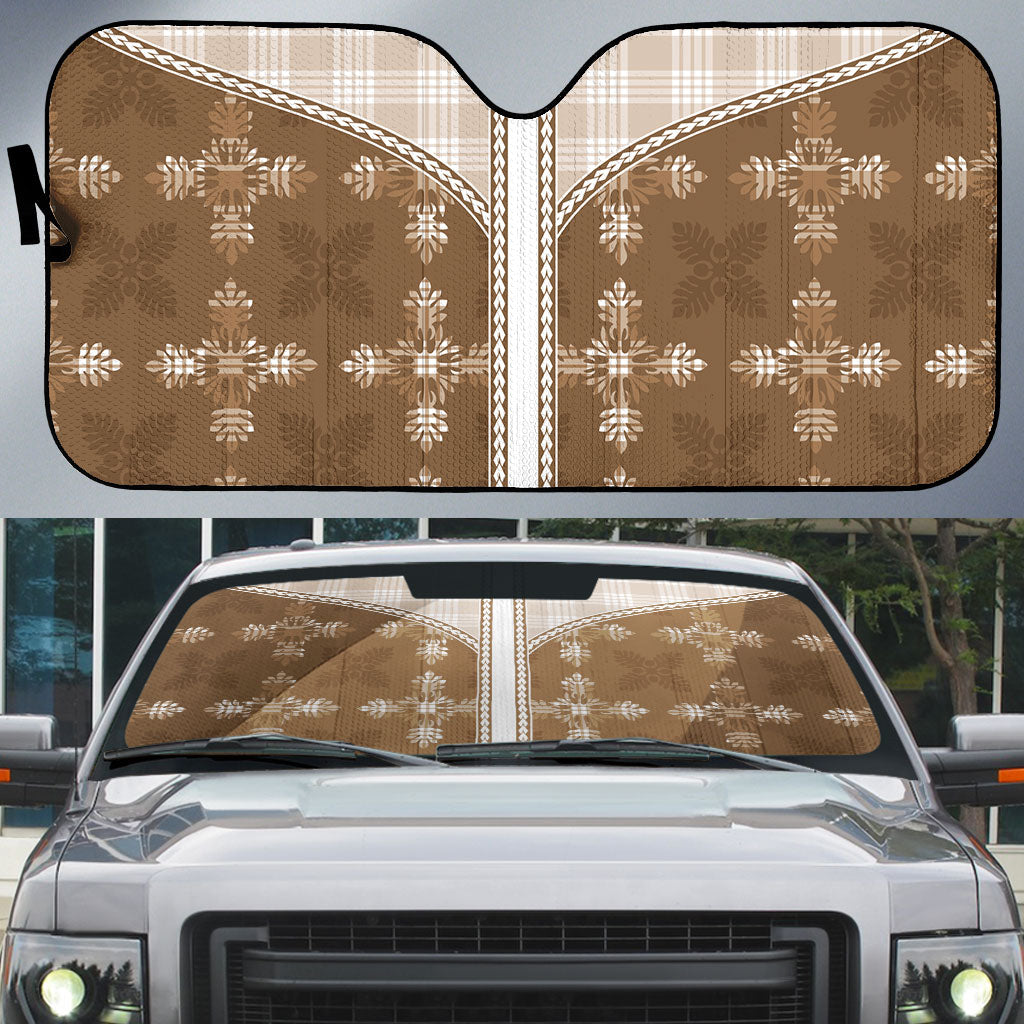 Beige Hawaii Paniolo Quilt Motif Auto Sun Shade LT05 Beige - Polynesian Pride