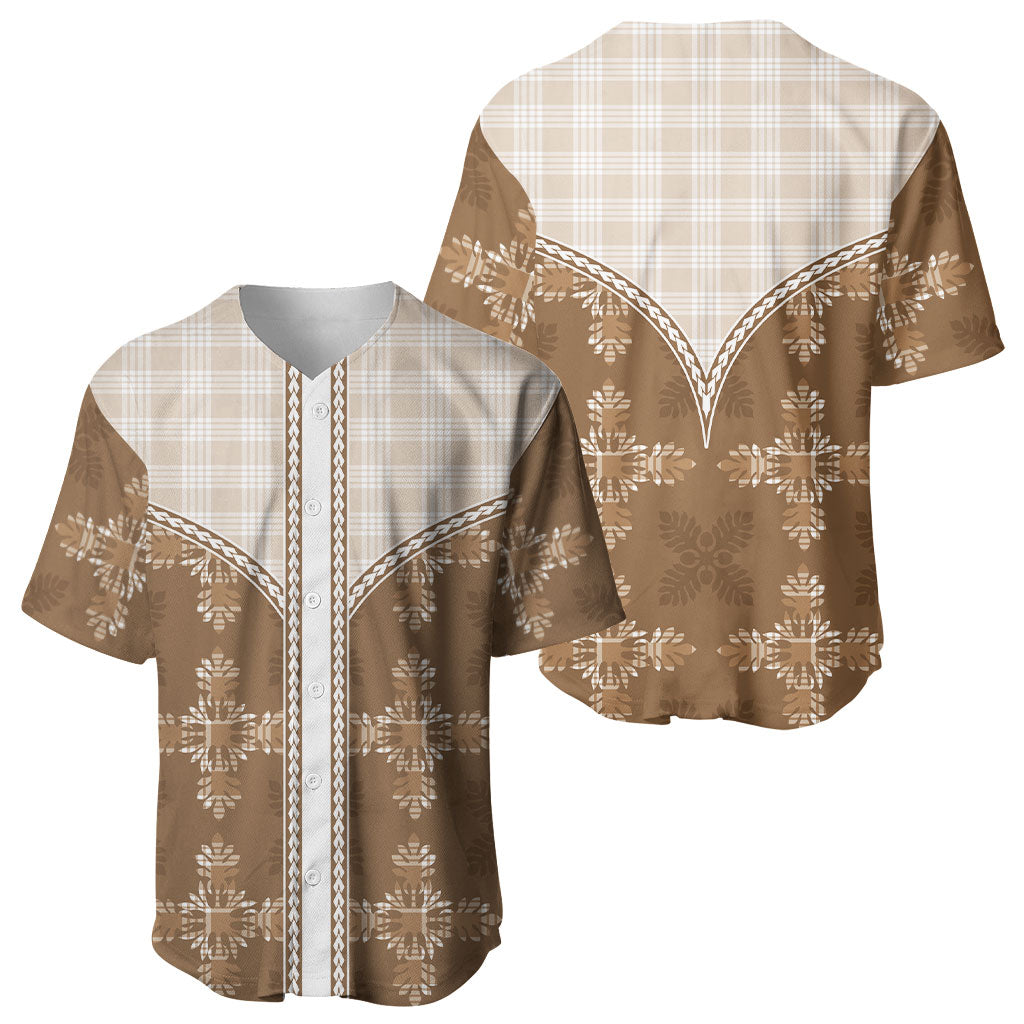 Beige Hawaii Paniolo Quilt Motif Baseball Jersey LT05 - Polynesian Pride