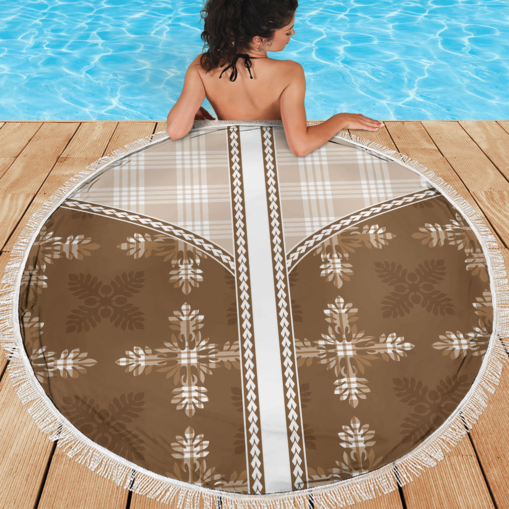 Beige Hawaii Paniolo Quilt Motif Beach Blanket LT05 - Polynesian Pride