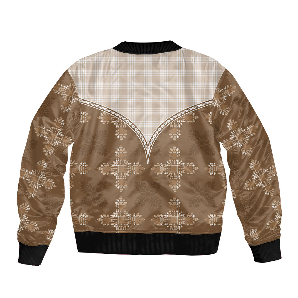 Beige Hawaii Paniolo Quilt Motif Bomber Jacket LT05 - Polynesian Pride