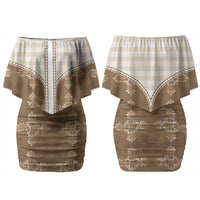 Beige Hawaii Paniolo Quilt Motif Couples Matching Off Shoulder Short Dress and Hawaiian Shirt LT05 - Polynesian Pride