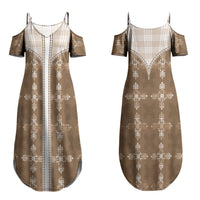 Beige Hawaii Paniolo Quilt Motif Couples Matching Summer Maxi Dress and Hawaiian Shirt LT05 - Polynesian Pride