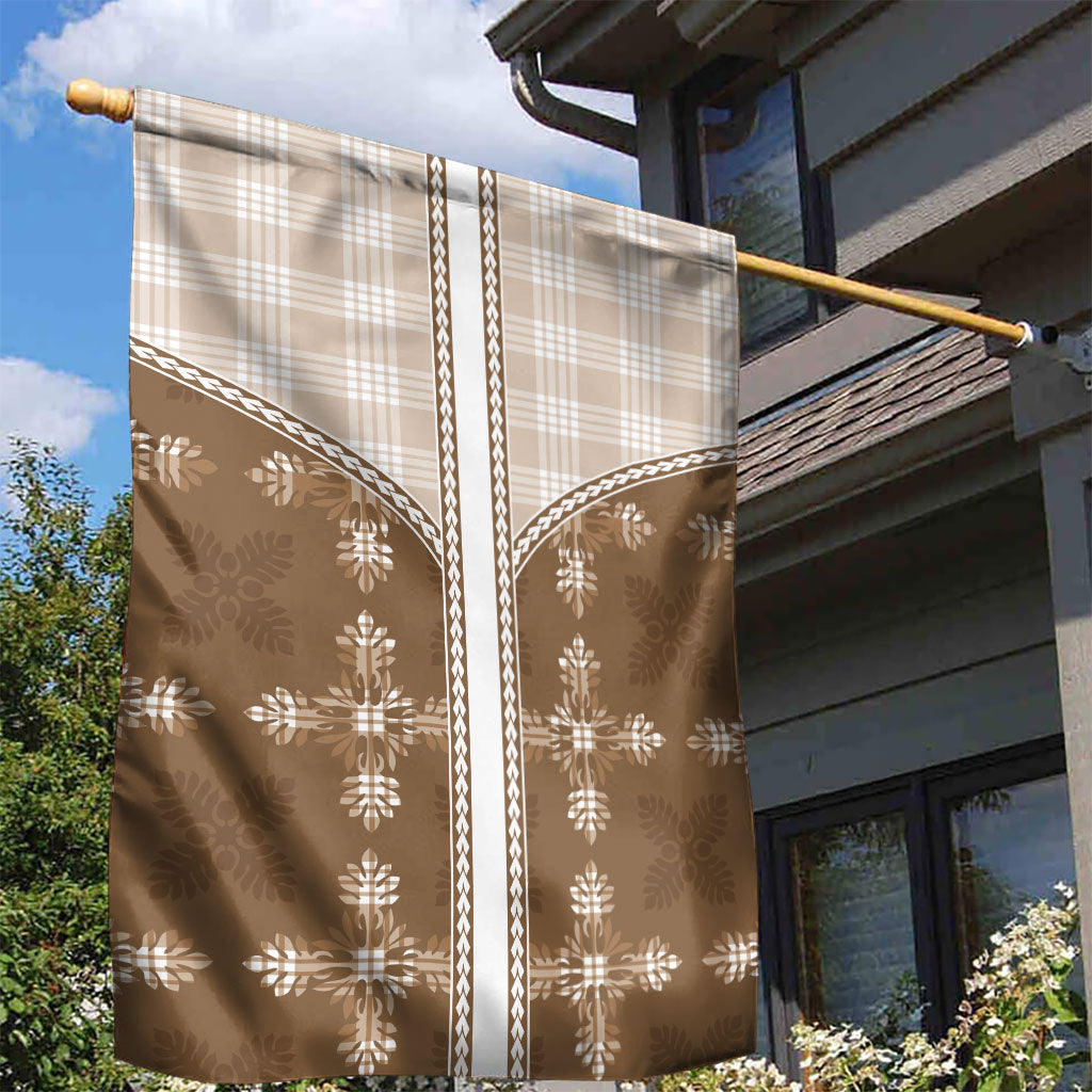 Beige Hawaii Paniolo Quilt Motif Garden Flag LT05 - Polynesian Pride