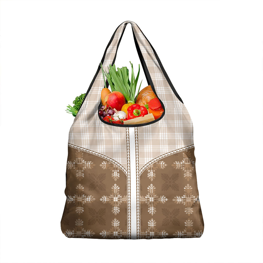 Beige Hawaii Paniolo Quilt Motif Grocery Bag LT05 1-pack One Size Beige - Polynesian Pride