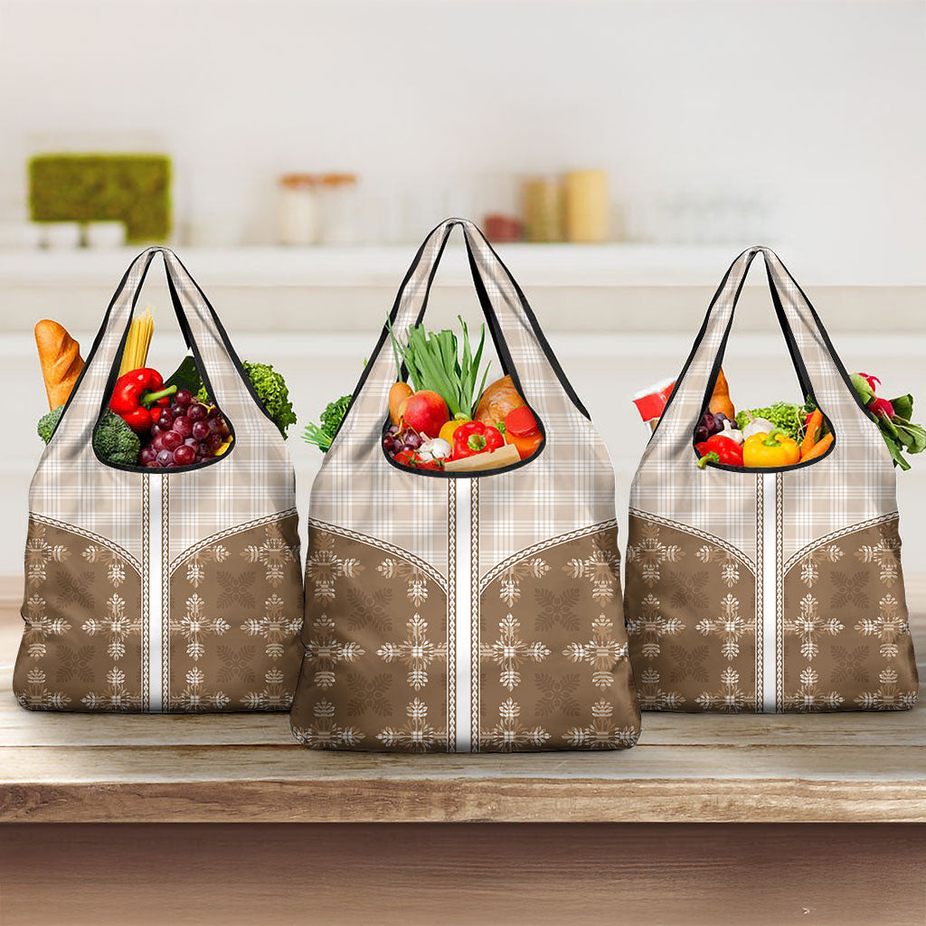 Beige Hawaii Paniolo Quilt Motif Grocery Bag LT05 3-pack One Size Beige - Polynesian Pride