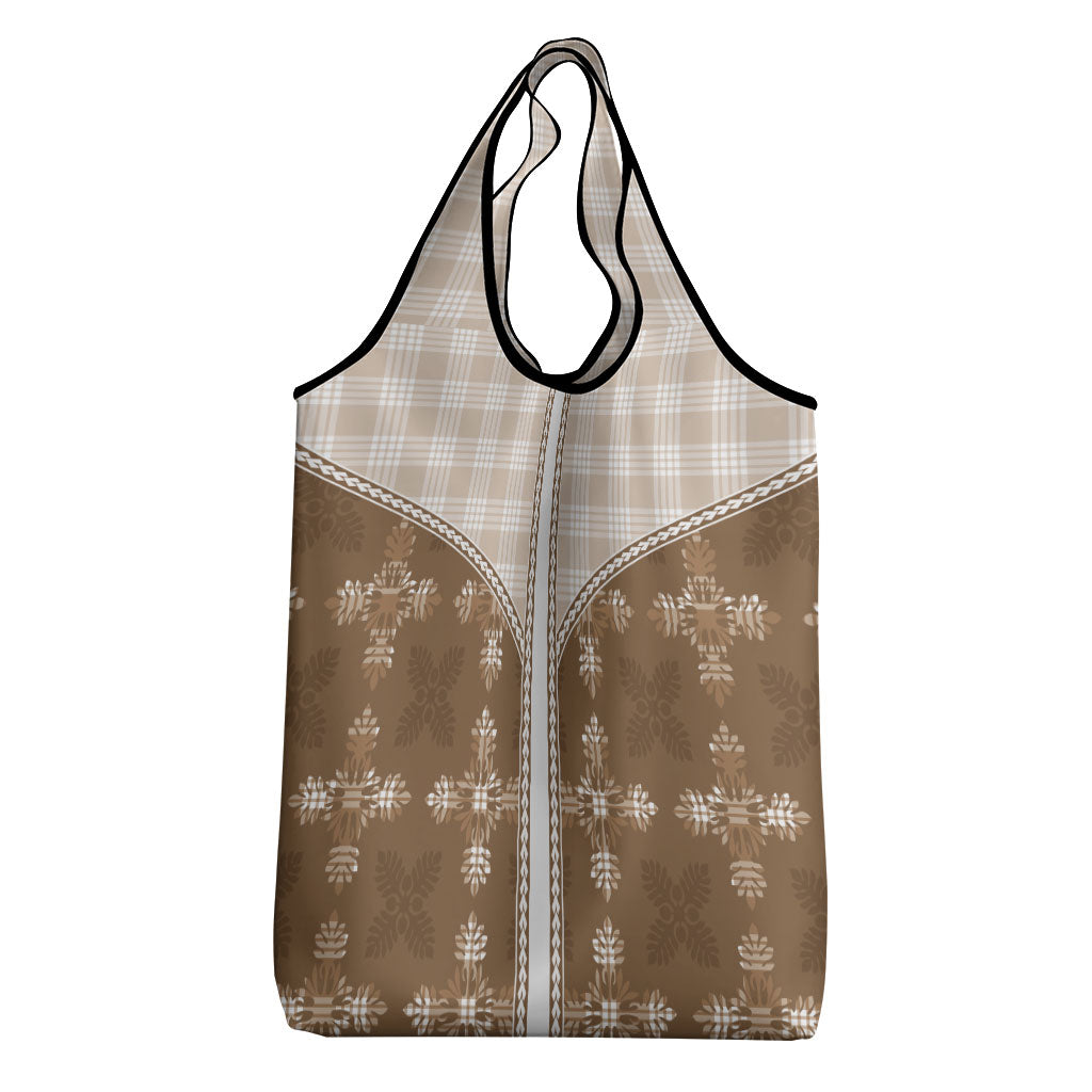 Beige Hawaii Paniolo Quilt Motif Grocery Bag LT05 - Polynesian Pride