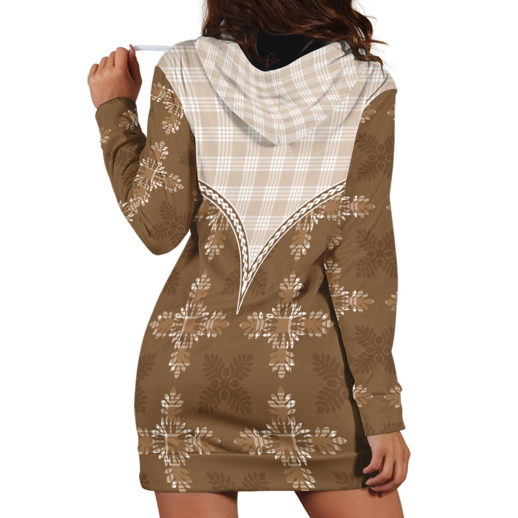 Beige Hawaii Paniolo Quilt Motif Hoodie Dress LT05 - Polynesian Pride