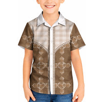 Beige Hawaii Paniolo Quilt Motif Kid Hawaiian Shirt LT05 Kid Beige - Polynesian Pride