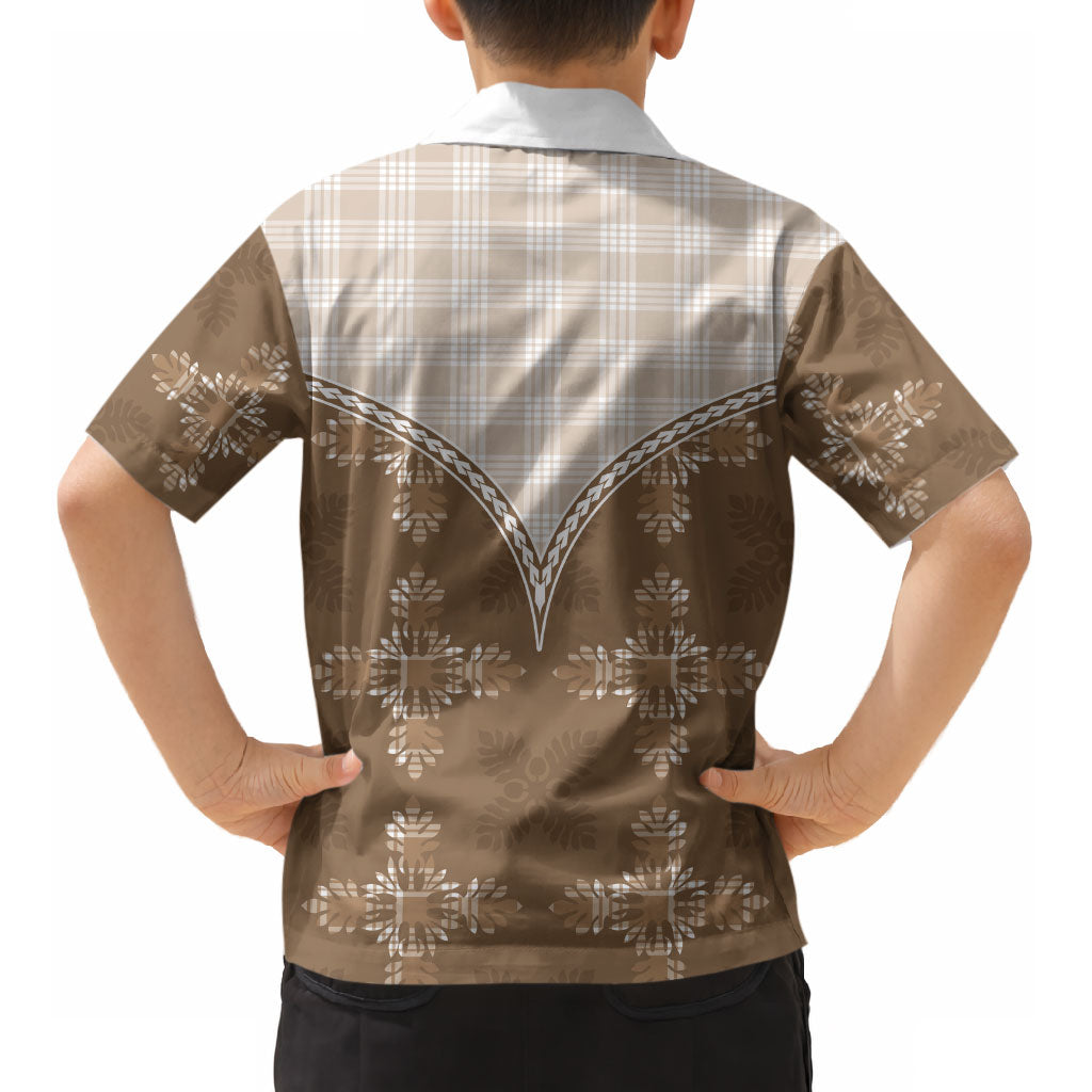 Beige Hawaii Paniolo Quilt Motif Kid Hawaiian Shirt LT05 - Polynesian Pride