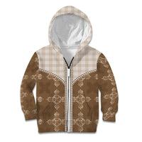 Beige Hawaii Paniolo Quilt Motif Kid Hoodie LT05 Zip Hoodie Beige - Polynesian Pride