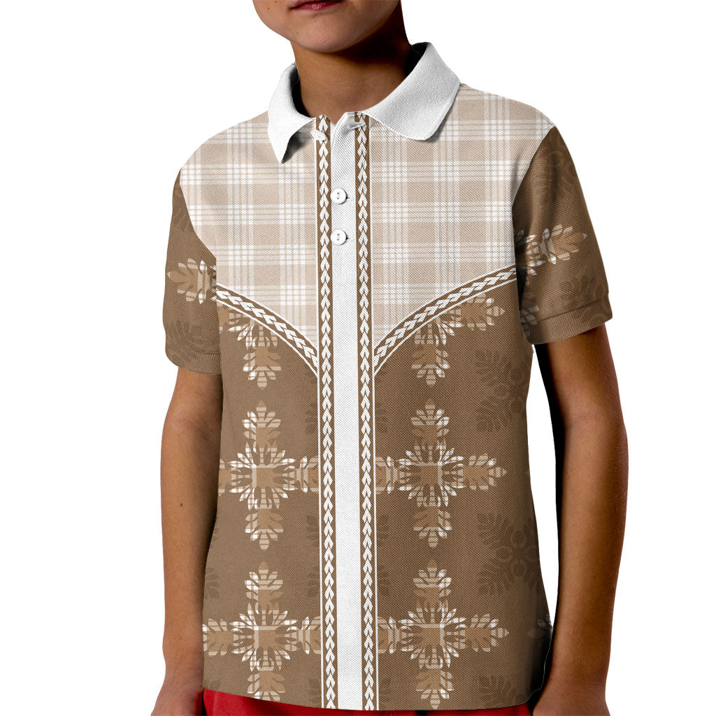 Beige Hawaii Paniolo Quilt Motif Kid Polo Shirt LT05 Kid Beige - Polynesian Pride