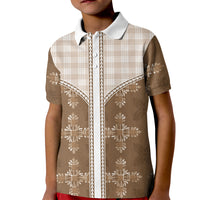 Beige Hawaii Paniolo Quilt Motif Kid Polo Shirt LT05 Kid Beige - Polynesian Pride