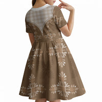 Beige Hawaii Paniolo Quilt Motif Kid Short Sleeve Dress LT05 - Polynesian Pride