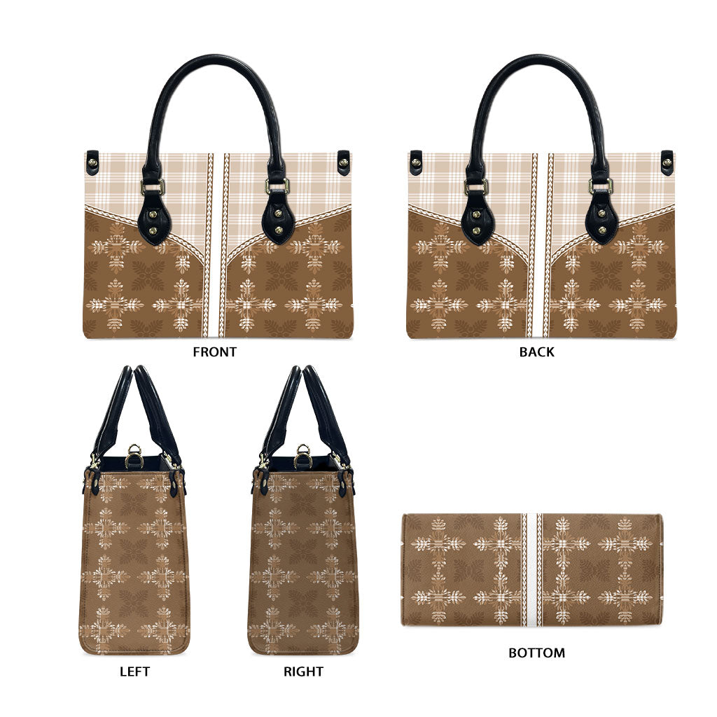 Beige Hawaii Paniolo Quilt Motif Leather Bag LT05 - Polynesian Pride