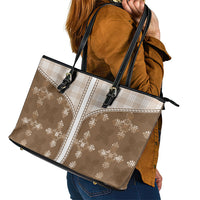 Beige Hawaii Paniolo Quilt Motif Leather Tote Bag LT05 - Polynesian Pride
