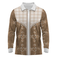 Beige Hawaii Paniolo Quilt Motif Long Sleeve Polo Shirt LT05 Beige - Polynesian Pride