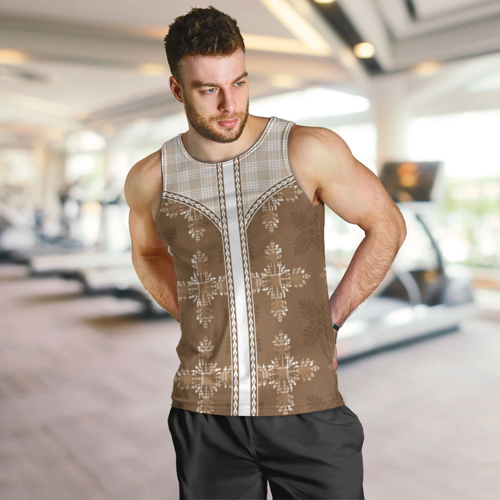 Beige Hawaii Paniolo Quilt Motif Men Tank Top LT05 Beige - Polynesian Pride