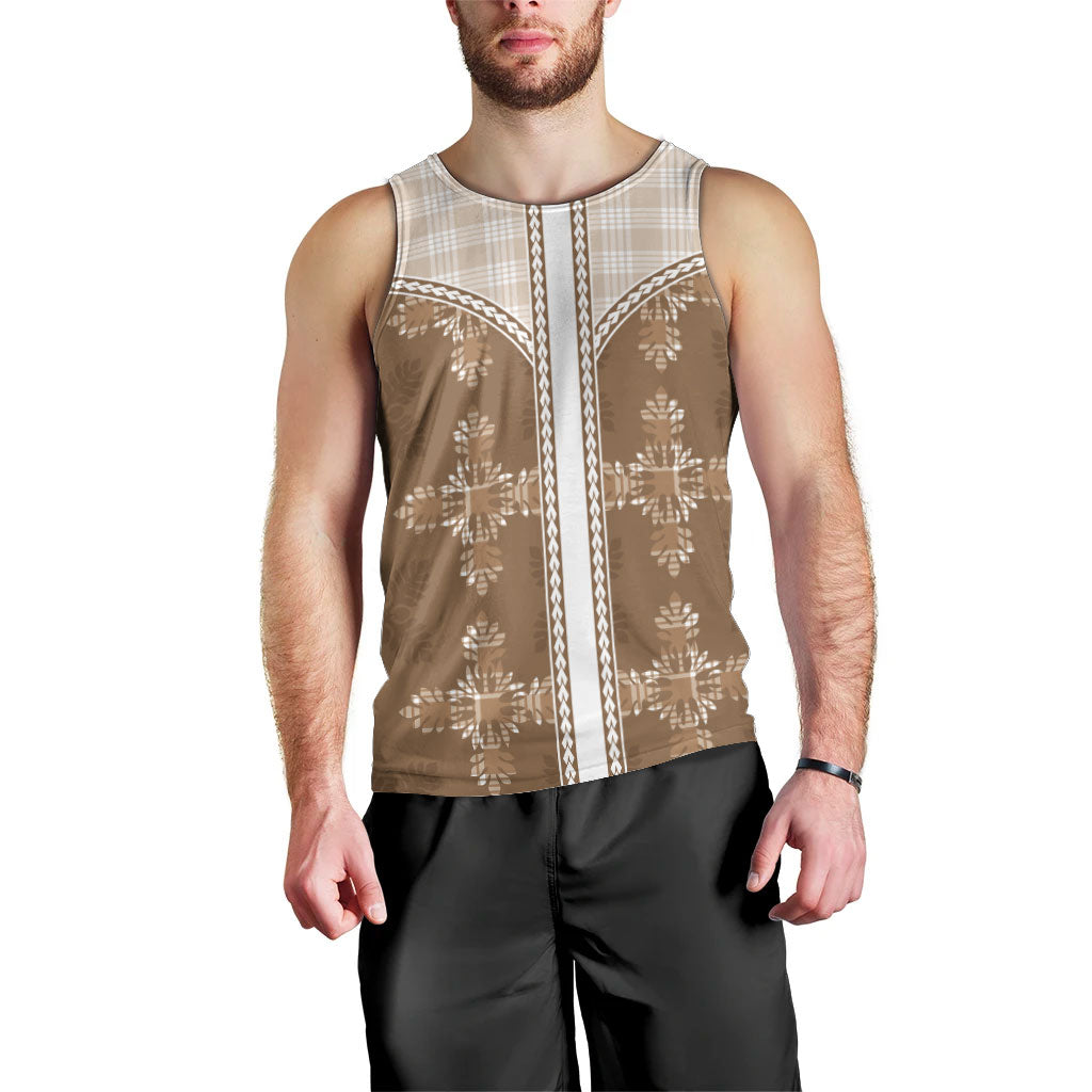 Beige Hawaii Paniolo Quilt Motif Men Tank Top LT05 - Polynesian Pride