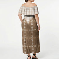 Beige Hawaii Paniolo Quilt Motif Off Shoulder Maxi Dress LT05 - Polynesian Pride
