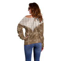 Beige Hawaii Paniolo Quilt Motif Off Shoulder Sweater LT05 - Polynesian Pride