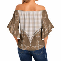 Beige Hawaii Paniolo Quilt Motif Off Shoulder Wrap Waist Top LT05 - Polynesian Pride