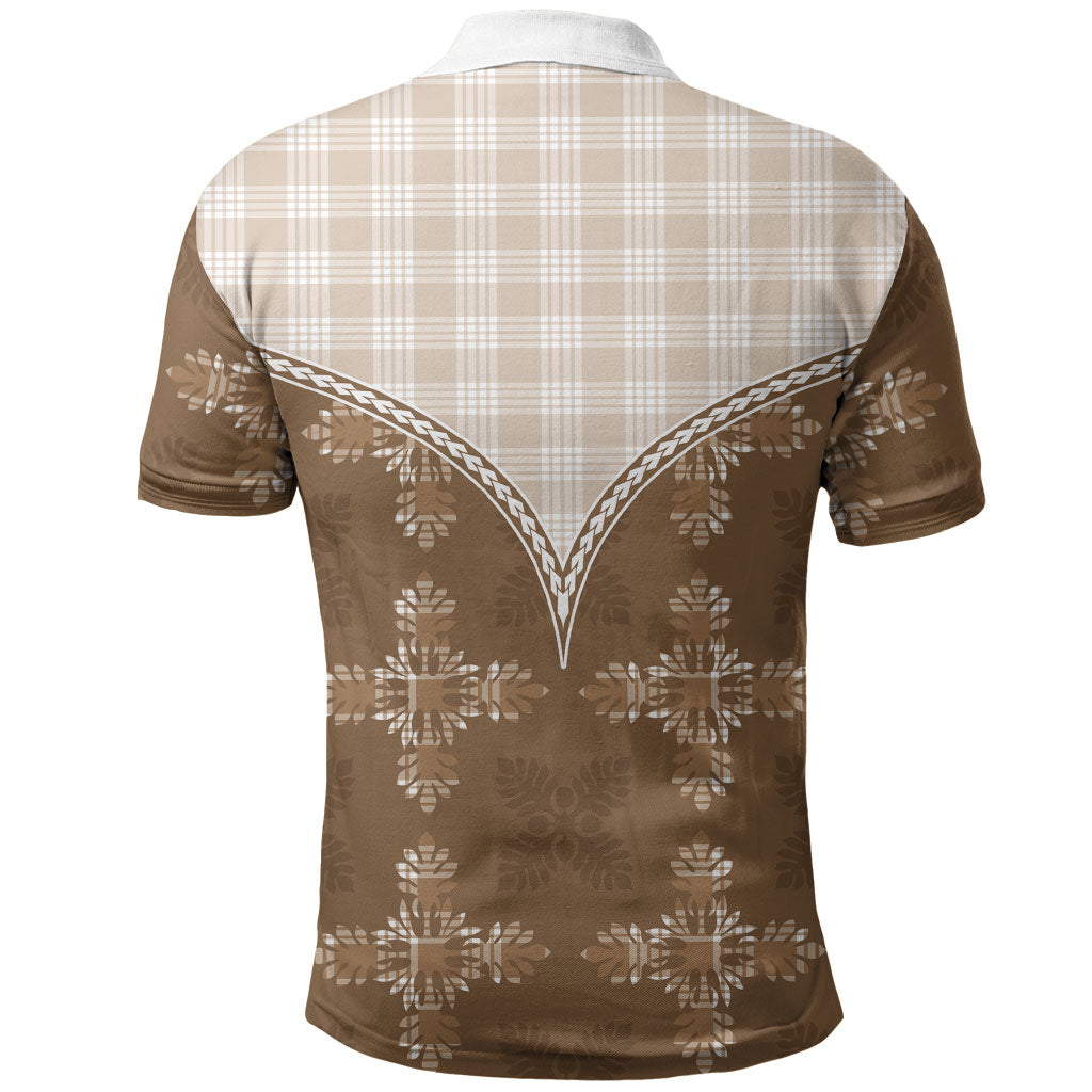 Beige Hawaii Paniolo Quilt Motif Polo Shirt LT05 - Polynesian Pride