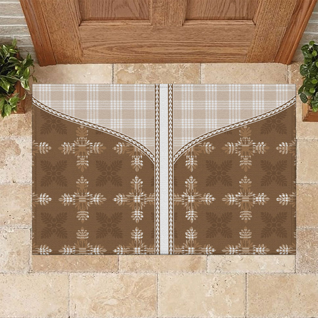 Beige Hawaii Paniolo Quilt Motif Rubber Doormat LT05 Beige - Polynesian Pride