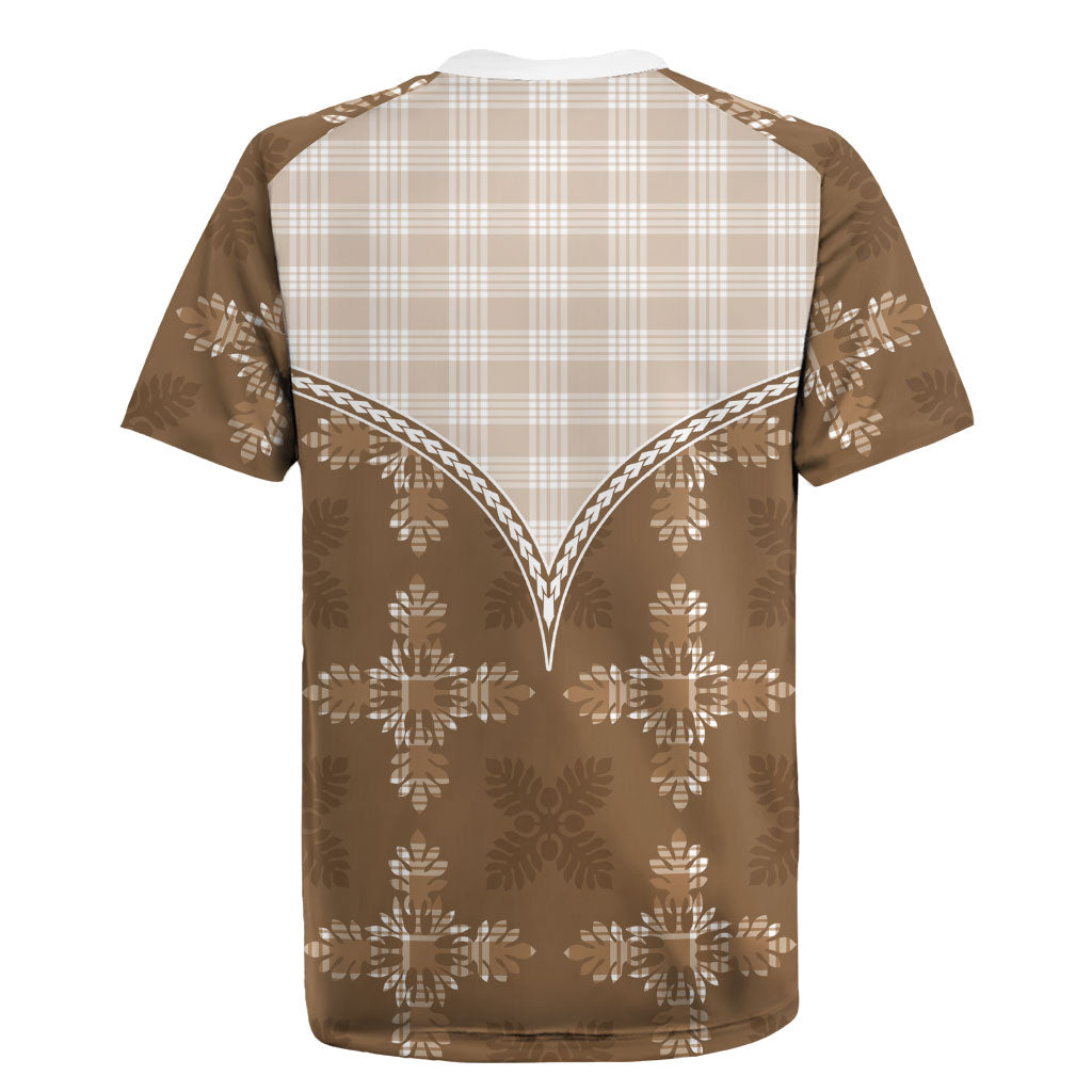 Beige Hawaii Paniolo Quilt Motif Rugby Jersey LT05 - Polynesian Pride