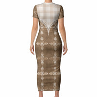 Beige Hawaii Paniolo Quilt Motif Short Sleeve Bodycon Dress LT05 - Polynesian Pride