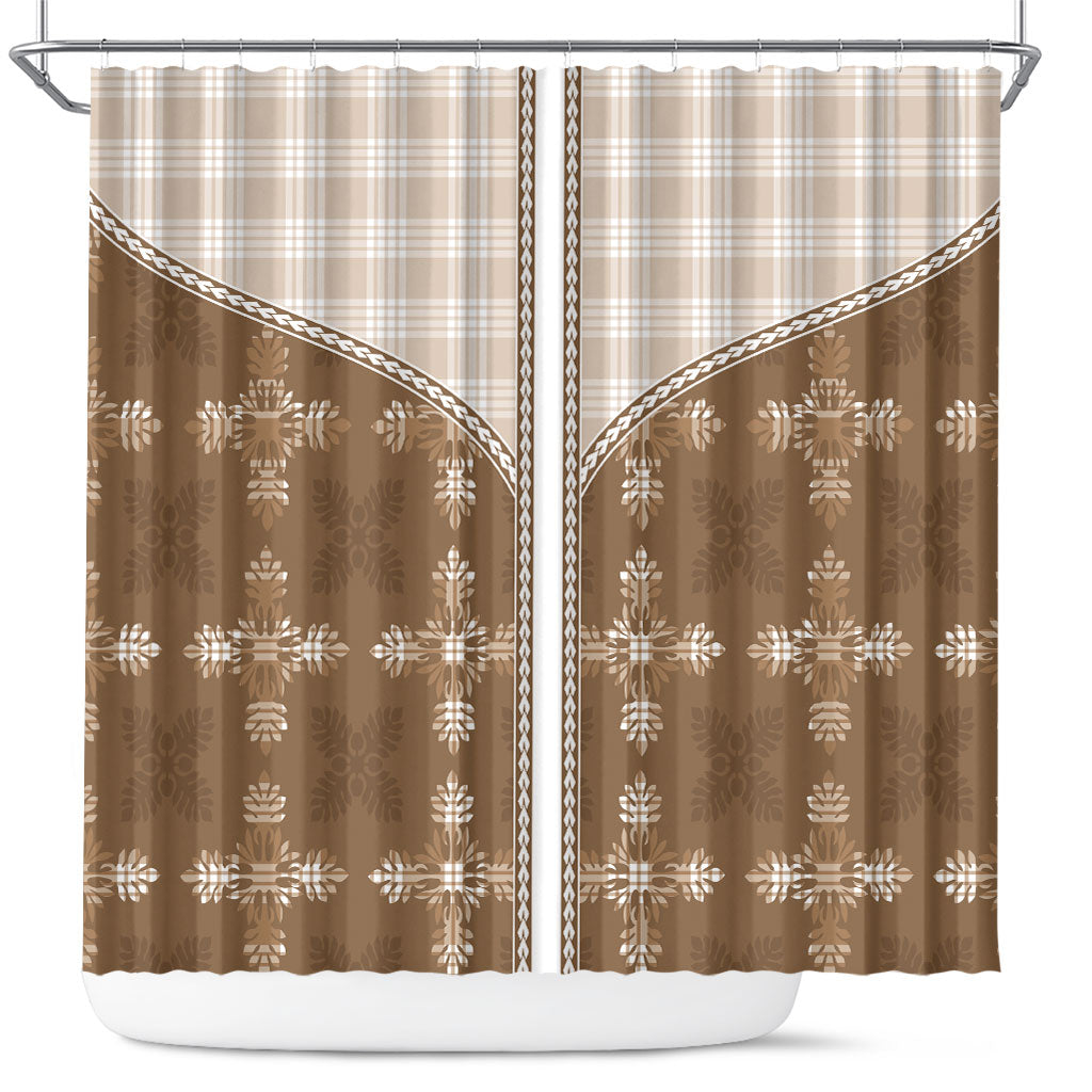 Beige Hawaii Paniolo Quilt Motif Shower Curtain LT05 Beige - Polynesian Pride