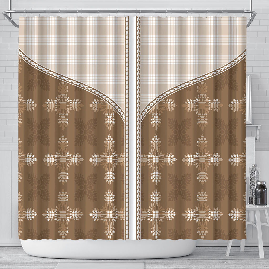 Beige Hawaii Paniolo Quilt Motif Shower Curtain LT05 - Polynesian Pride