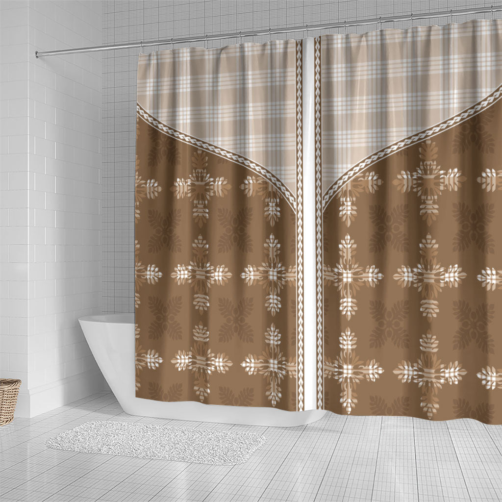 Beige Hawaii Paniolo Quilt Motif Shower Curtain LT05 - Polynesian Pride