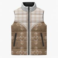 Beige Hawaii Paniolo Quilt Motif Sleeveless Puffer Jacket LT05 Unisex Beige - Polynesian Pride