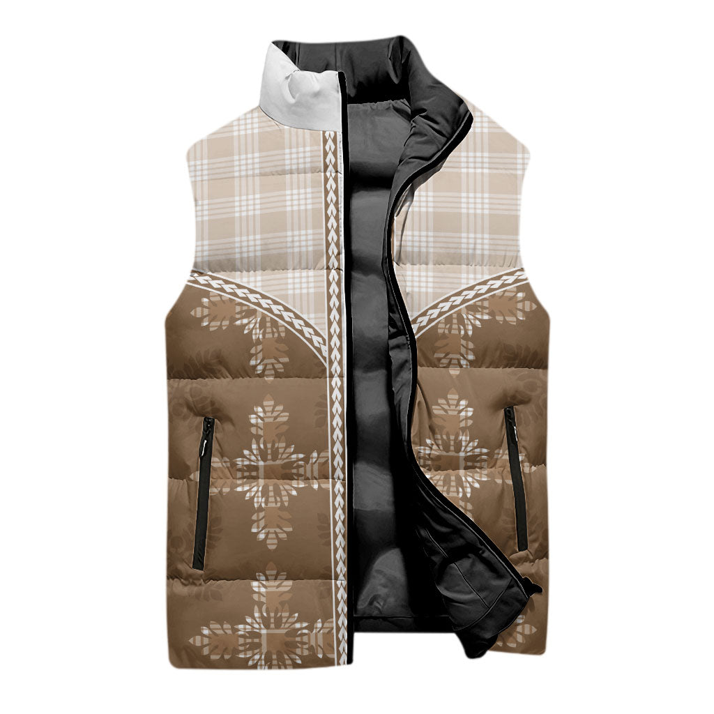 Beige Hawaii Paniolo Quilt Motif Sleeveless Puffer Jacket LT05 - Polynesian Pride