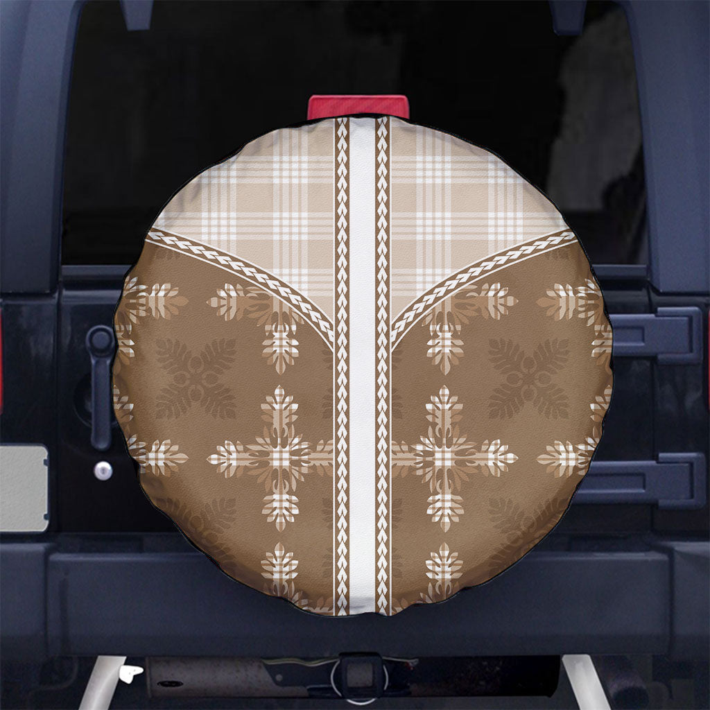 Beige Hawaii Paniolo Quilt Motif Spare Tire Cover LT05 No hole Beige - Polynesian Pride