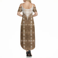 Beige Hawaii Paniolo Quilt Motif Summer Maxi Dress LT05 - Polynesian Pride