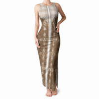 Beige Hawaii Paniolo Quilt Motif Tank Maxi Dress LT05 Women Beige - Polynesian Pride