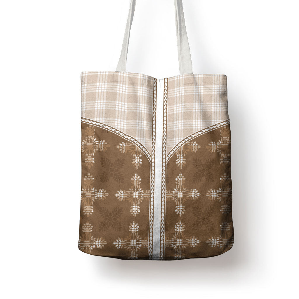 Beige Hawaii Paniolo Quilt Motif Tote Bag LT05 - Polynesian Pride