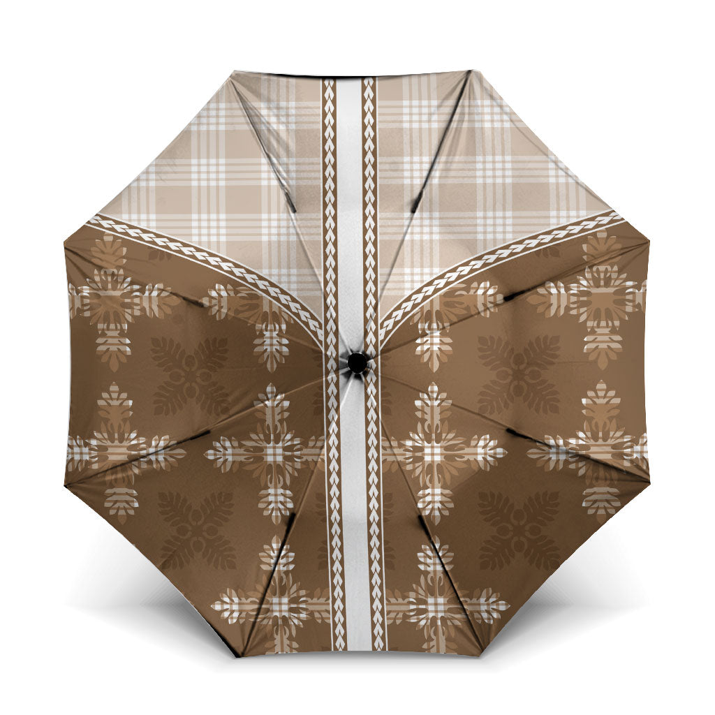 Beige Hawaii Paniolo Quilt Motif Umbrella LT05 One Size Folded 11.42 inch Opened Diameter 37.4 inch Beige - Polynesian Pride