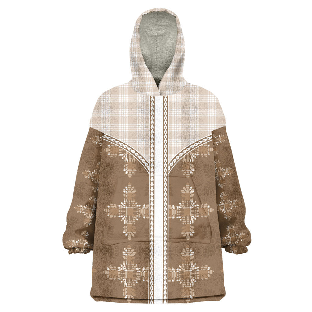 Beige Hawaii Paniolo Quilt Motif Wearable Blanket Hoodie LT05 One Size Beige - Polynesian Pride