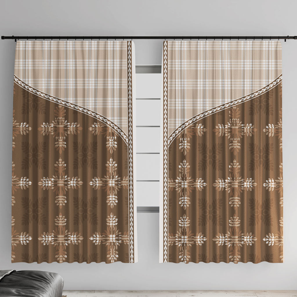 Beige Hawaii Paniolo Quilt Motif Window Curtain LT05 With Hooks Beige - Polynesian Pride